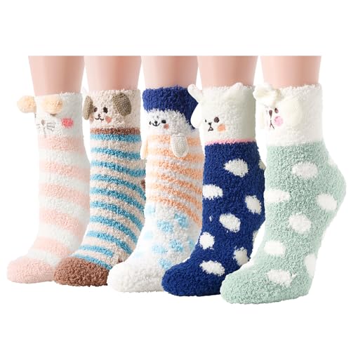 Fuzzy Socks for Women Girls Colorful Indoors Animal Slipper Socks,Cozy Gifts for Women