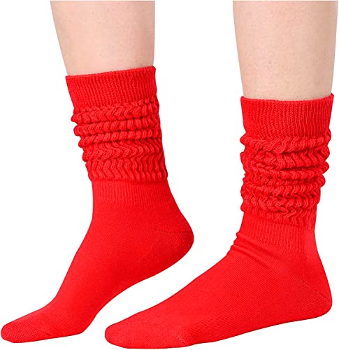 Fashion Vintage 80s Gifts, 90s Gifts, Fun Cute Colorful Slouch Socks for Women Girls, Scrunch Socks Women, Cotton Long High Tube Socks, Extra Tall and Heavy Socks 5 Pairs