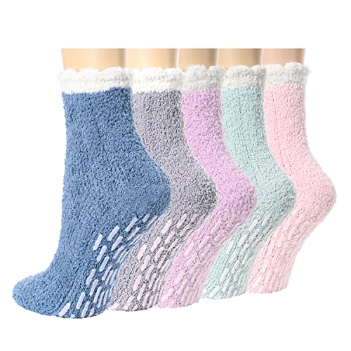 Non Slip Slipper Socks with Grippers, Fuzzy Anti-Slip Socks for Women  Girls, Gifts for Womens