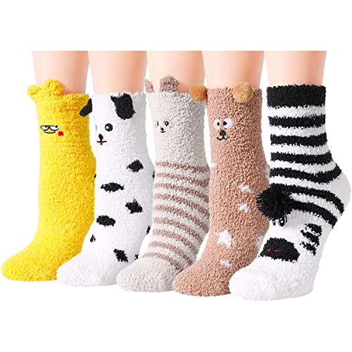 Women's Fuzzy Slipper Socks With Grippers Cozy Warm Cute Animal