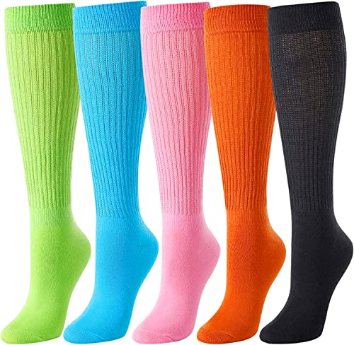 5 Pairs Fun Cute Colorful Slouch Socks for Women Girls, Cotton Long High Tube Socks, Scrunch Socks Women, Fashion Vintage 80s Gifts, 90s Gifts