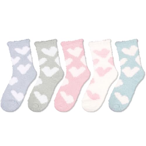5 Pack Heart Fuzzy Socks Gifts for Women, Fluffy Socks For Girls, Cute Fuzzy Socks For Women Girls, Soft Socks Cozy Socks For Girls