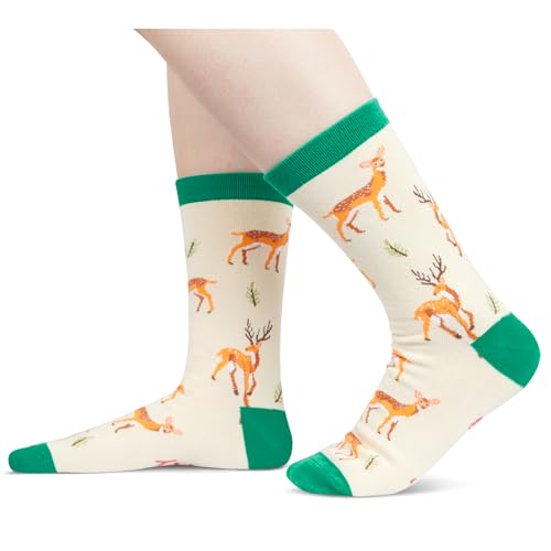 Funny Deer Gifts for Men Women, Deer Gifts for Deer Lovers, Novelty Deer Socks, Socks with Deer, Crazy Silly Socks Hunting Gifts