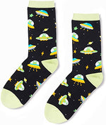 Alien Print Crew Socks for Women, Funky Socks, Funny Socks for Women, Alien Gifts for UFO Enthusiast, Novelty Socks, Outer Space Gifts