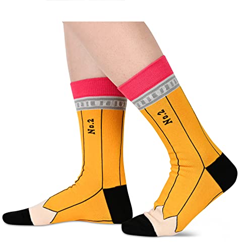 Pencil Socks, Funny Fun Socks for Women Men Teens, Book Lovers Gifts for Readers, Crazy Silly Socks, Book Reading Gifts for Students, Book Socks