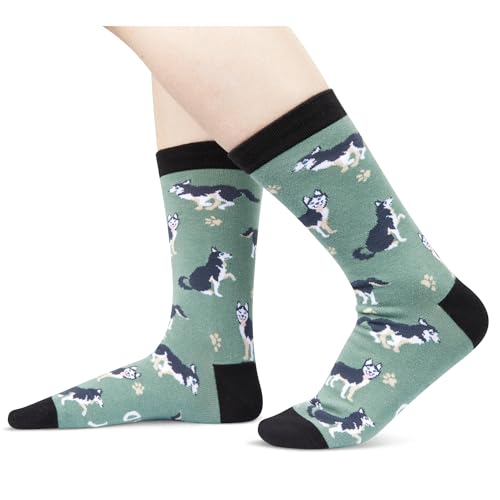 Funny Novelty Socks for Dog Lover, Husky Lovers Gifts, Cute Husky Printed Casual Crew Sock Gifts for Men Women