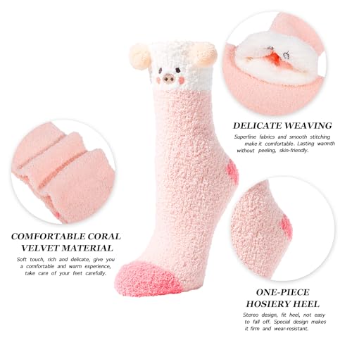 JaosWish Fuzzy Cat Socks With Grips - Women's Fluffy Slipper Socks, Warm Fleece-Lined