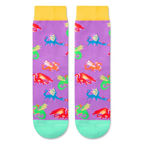Dragon Gifts for Girls Who Love Dragon Unique Presents for Children Cute Girl's Crazy Dragon Socks, Gifts for 4-7 Years Old Girls