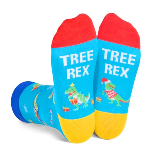Christmas Dinosaur Socks, Funny Christmas Gifts for Boys Girls, Christmas Vacation Gifts, Xmas Gifts, Holiday Gifts, Dinosaur Gifts, Santa Gift Stocking Stuffer, Gifts for 7-10 Years Old