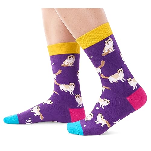 Cute Cat Unisex Adult's Purple Crew Socks
