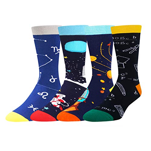 4 Pack Space Socks for Men, Gifts For Male Teacher Student Astronomy Lover, Novelty Cool Space gift Socks