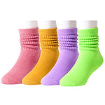 Little Girls Long Socks, Cute Slouch Socks for Girls, Kids Cotton Crew Socks, Scrunch School Socks, Gifts for Toddler Girls 3-5 Years Pink Yellow Purple Green