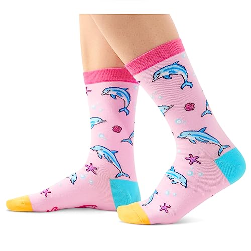 Funny Saying Dolphin Gifts for Women,This Girl Loves Dolphins,Novelty Dolphin Print Socks Ocean Gift