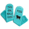 Novelty Pig Socks for Women, Fuzzy Cozy Soft Pig Socks, Funny Pig Gifts for Pig Lovers, Piggy Gifts for Women Girls