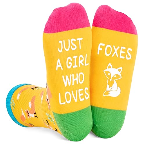 Funny Saying Fox Gifts for Women,Just A Girl Who Loves Foxes,Novelty Fox Print Socks, Gift For Her, Gift For Mom
