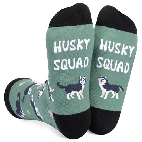 Funny Novelty Socks for Dog Lover, Husky Lovers Gifts, Cute Husky Printed Casual Crew Sock Gifts for Men Women