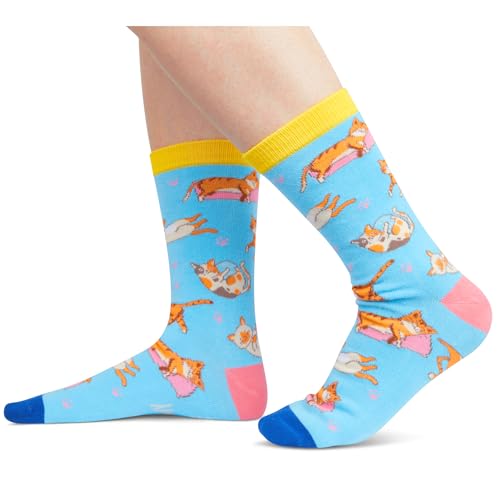 Funny Novelty Socks for Cat Lover, Cat Lovers Gifts, Cute Cat Printed Casual Crew Sock Gifts for Men Women