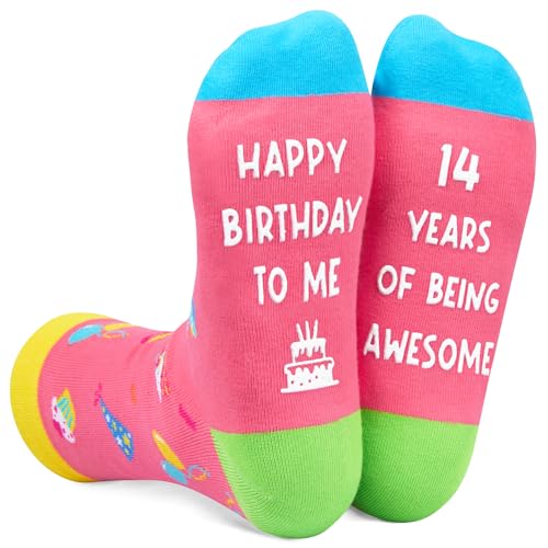 Funny Fun Crazy 14th Birthday Socks, Teens' 14th Birthday Gifts, Perfect Gifts for 14 Year Old Boy or Girl, Unique 14th Birthday Gift for Kids