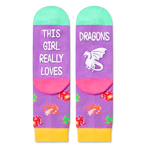 Dragon Gifts for Girls Who Love Dragon Unique Presents for Children Cute Girl's Crazy Dragon Socks, Gifts for 4-7 Years Old Girls