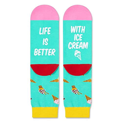 Ice Cream Socks For Men Women, Funny Ice Cream Gifts, Food Lover socks, Unisex pattern socks, Funny socks, Funky socks, Fun Ice Cream Themed Crew Socks