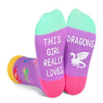 Dragon Gifts for Girls Who Love Dragon Unique Presents for Children Cute Girl's Crazy Dragon Socks, Gifts for 4-7 Years Old Girls