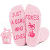 Novelty Pink Fuzzy Fox Socks for Big Girls Teen Teenager Silly Kids Socks, Fox Gifts for Girls Gifts 7-10 Years