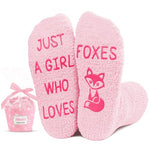 Novelty Pink Fuzzy Fox Socks for Big Girls Teen Teenager Silly Kids Socks, Fox Gifts for Girls Gifts 7-10 Years