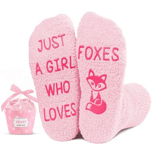 Novelty Pink Fuzzy Fox Socks for Big Girls Teen Teenager Silly Kids Socks, Fox Gifts for Girls Gifts 7-10 Years