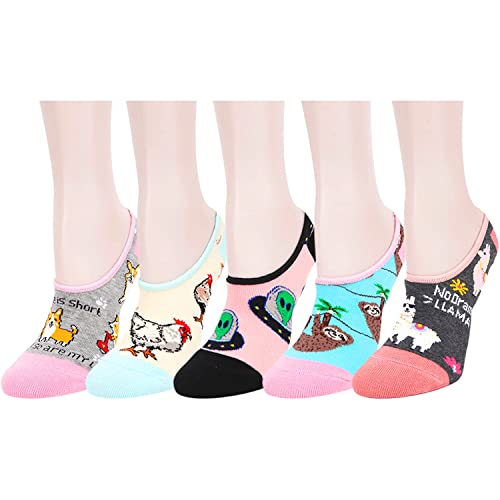 Llama Lover Gifts for Women Llama Gifts for Girl Lady Female Crazy No Show Low Cut Anti-slid Llama Socks 5 Pairs