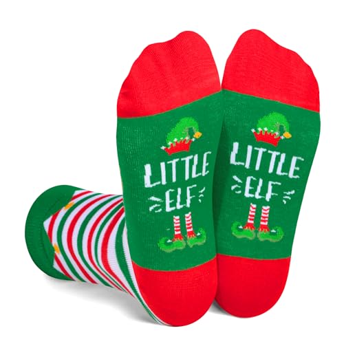 Christmas Elf Socks for Teens 4-7 Years Old, Christmas Elf Snata Gifts for Kids Funny Crazy Christmas Socks for Childen Novelty Festive Xmas Gift Present Stocking Stuffer