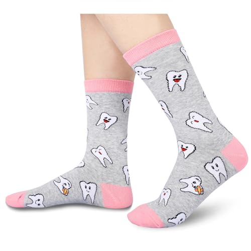 4 Pack Funny Teeth Dentist Medical Socks for Women, Novelty Gifts For Dentist Nurse, Silly Crazy Teeth Socks Gifts