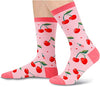 Cherry Socks, Crazy Socks Cherry Fun Print Novelty Crew Socks for Women, Cherry Gifts, Fruit Lover Gift