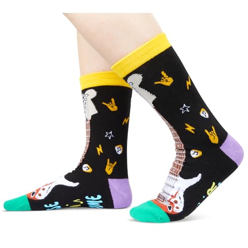 Guitar Socks, Crazy Socks Guitar Fun Print Novelty Crew Socks for Women, Guitar Gifts, Music Lover Gift