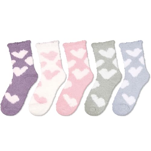 5 Pack Fluffy Lovely Cute Socks Gifts, Fuzzy Anti-Slip Socks for Women Girls, Non Slip Slipper Socks with Grippers