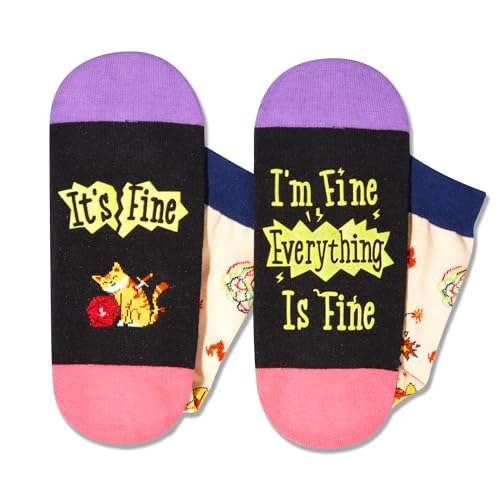 Cat Gifts,Funny Cat Gifts Cat Mom Gifts for Women, Novelty This is Fine Socks Cat Socks,Cat Socks