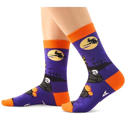 Funny Witch Socks, Crazy Flying Witch Socks, Horror Spooky Halloween Socks for Men Women, Silly Halloween Gifts, Horror-themed Gifts, Halloween Holiday Presents