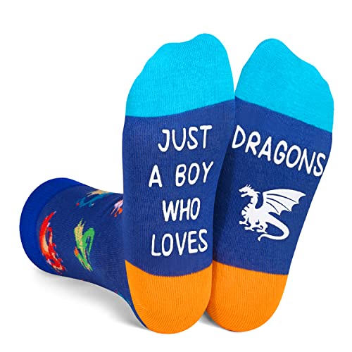 Funny Dragon Gifts for Boys, Gifts for Son, Kids Who Love Dragon, Cute Dragon Socks for Boys, Gifts for 7-10 Years Old Boys