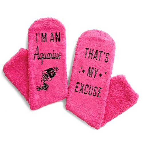 Funny Crazy Aquarius Socks, Astrology Gifts for Women, Horoscope Gifts, Fuzzy Fluffy Aquarius Socks