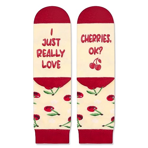 Cherry Gifts Unisex Kids Funny Fruit Socks Cherry Gifts for Boys and Girls Cute Cherry Socks, Gifts for 7-10 Years Old