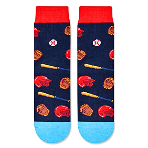 Unisex Novelty Baseball Socks for Kids, Children Ball Sports Socks, Funny Baseball Gifts for Baseball Lovers, Kids' Fun Socks, Perfect Gifts for Boys Girls, Sports Lover Gift, Gifts for 7-10 Years Old