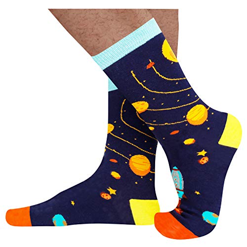 4 Pack Space Socks for Men, Gifts For Male Teacher Student Astronomy Lover, Novelty Cool Space gift Socks