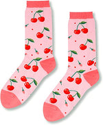 Cherry Socks, Crazy Socks Cherry Fun Print Novelty Crew Socks for Women, Cherry Gifts, Fruit Lover Gift