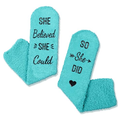 Women's Funny Fuzzy Cheer Socks, Motivational Socks, Ongratulations Socks, Graduation Gifts for Her, Positive Gifts Encouraging Gifts, Inspirational Gifts For Women