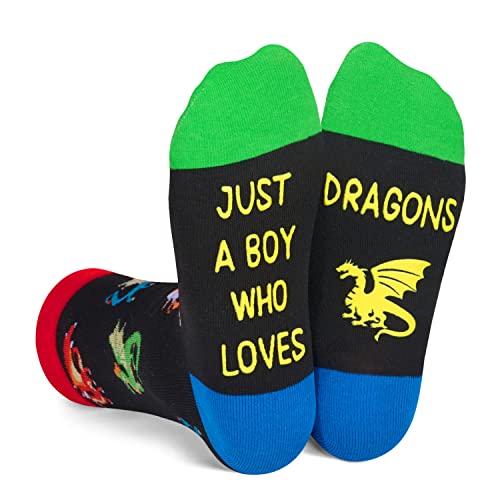 Novelty Dragon Boys' Black Crew Socks