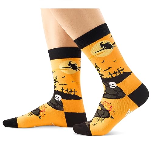 Silly Halloween Gifts, Crazy Flying Witch Socks, Funny Witch Socks, Spooky Horror-themed Halloween Socks for Women Men, Funny Gifts for Halloween Holiday Presents