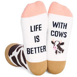 Funny Saying Cow Gifts for Women,Life Is Better With Cows,Novelty Cow Print Socks Cow Lover Gift