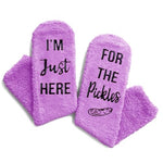 Purple Fuzzy Pickle Socks for Women, Fluffy Pickle Socks, Fun Funny Pickle Gifts for Women