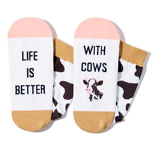 Funny Saying Cow Gifts for Women,Life Is Better With Cows,Novelty Cow Print Socks Cow Lover Gift