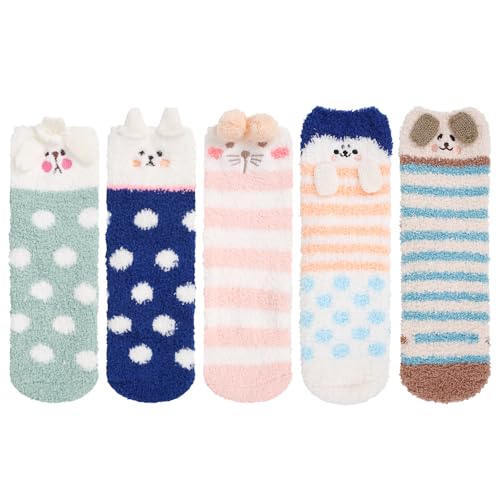 Fuzzy Socks for Women Girls Colorful Indoors Animal Slipper Socks,Cozy Gifts For Women