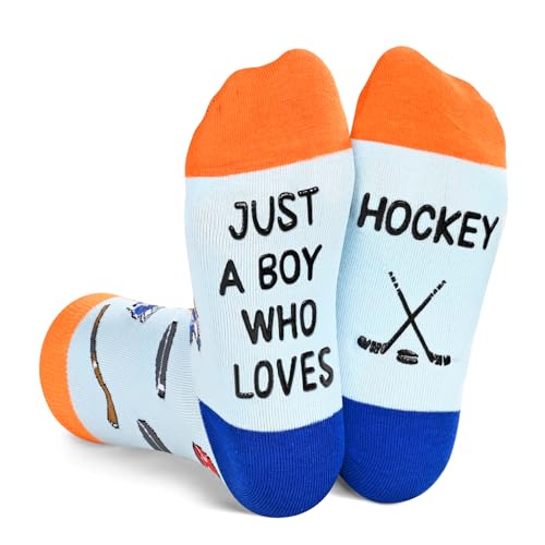 Novelty Hockey Socks for Kids 10-12 Years Old, Funny Hockey Gifts for Sports Lovers, Kids' Gifts for Boys and Girls, Unisex Hockey Themed Socks Children, Silly Socks, Cute Socks